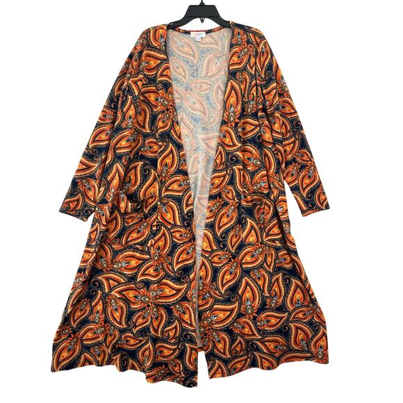 Lularoe Open Duster Sweater Top XL Orange Paisley Fall - Picture 1 of 7